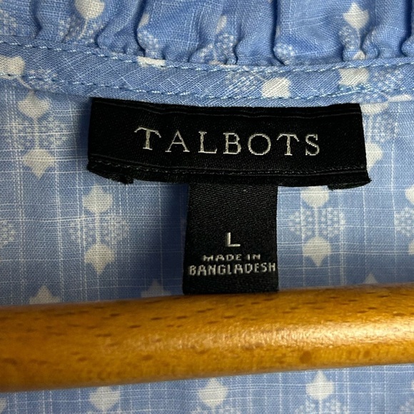 Talbots Blouse Top Women L Ruffle V-Neck Printed Lightweight Casual Minimalist - Picture 6 of 11